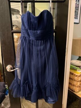 Navy Strapless Tulle Formal Dress